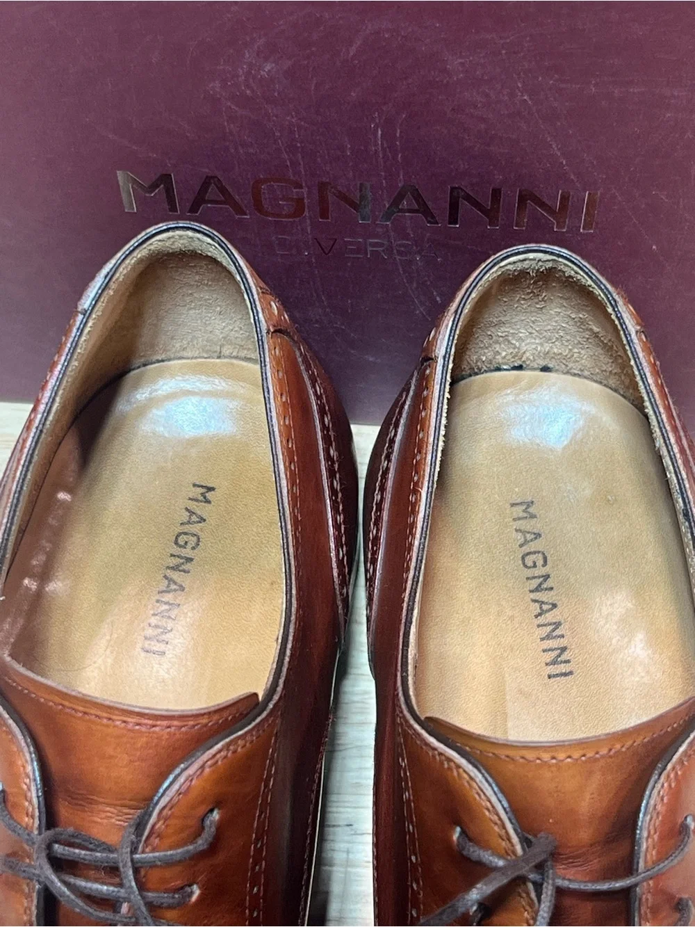 Magnanni Men’s Cognac Leather  Wingtip Derbies US Sz10.5M Made In Spain 🇪🇸